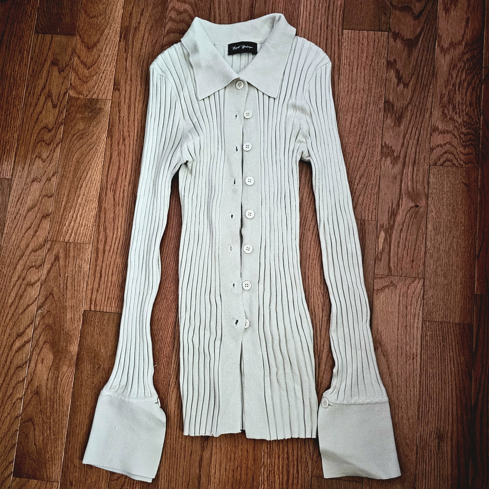 Elegant Cream Button-Up Ribbed Cardigan Size S
